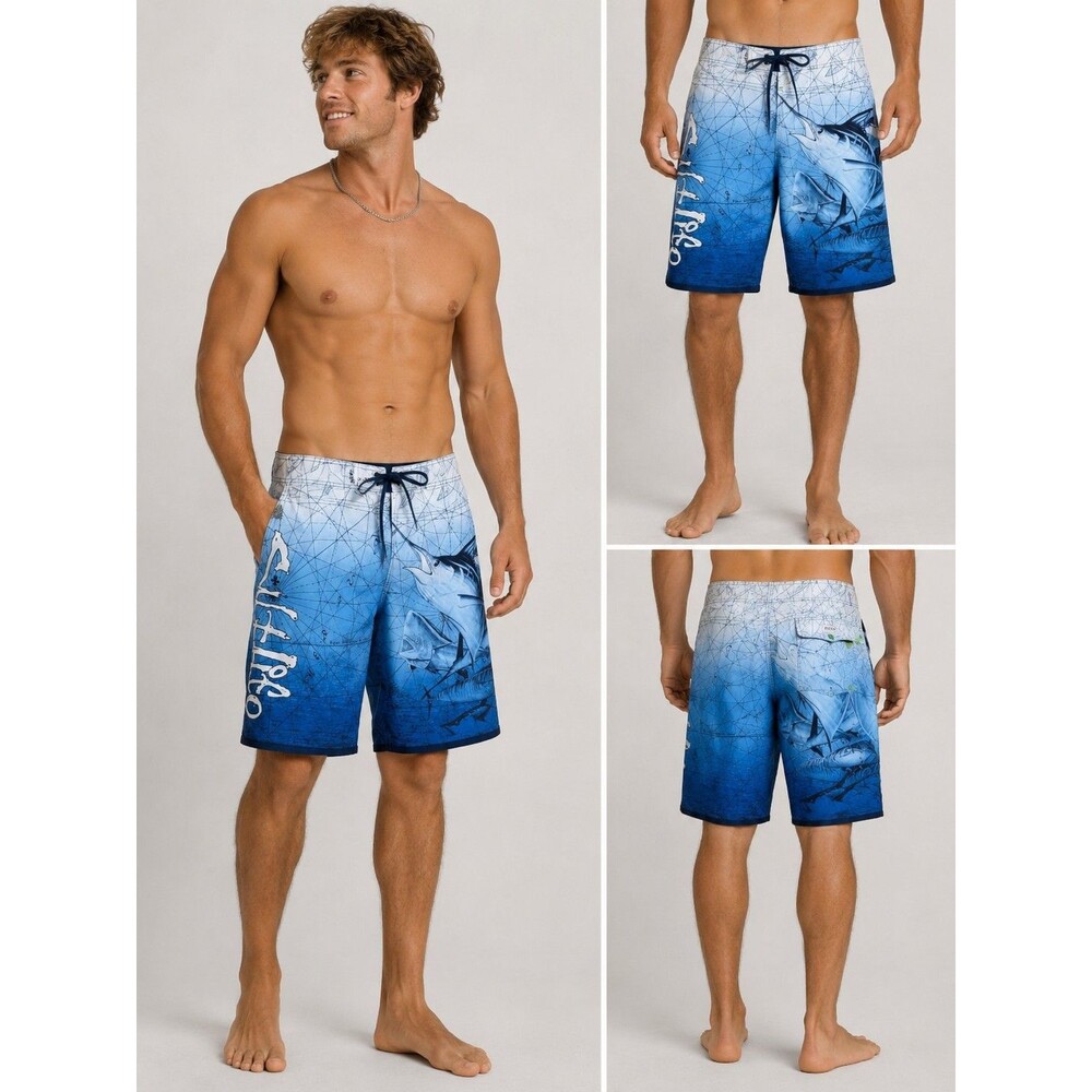 Salt Life Men’s Blue Fishing Board Shorts Swim Trunks Marlin Ocean Print Surf 42